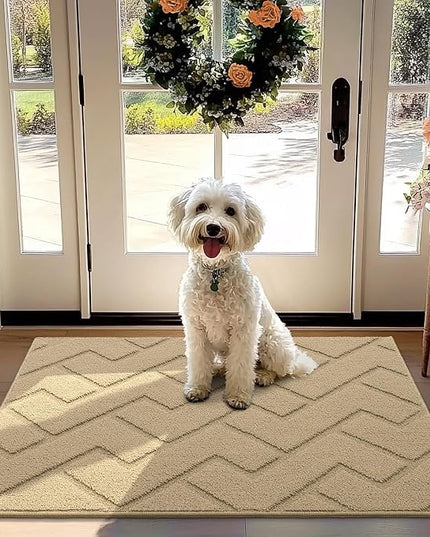 hicorfe Front Door Mat Outside Entrance,32"x40" Absorbent Muddy Dirt Resist Welcome Door Mats Outdoor Indoor,Stain and Fade Resistant,Non Slip Backing Entry Mat Doormat for Entryway(Beige)