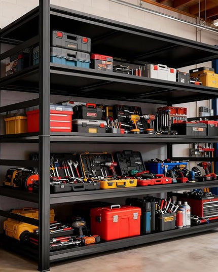Garage Shelving, Storage Shelves Heavy Duty, 5-Tier Adjustable Black Shelving, 3000Lbs Utility Shelf for Garage/Basement/Kitchen, 72”H×48”W×24”D
