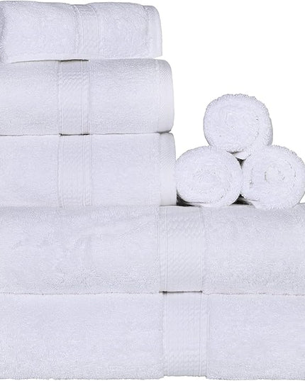Superior Egyptian Cotton Pile 8 Piece Towel Set, Includes 2 Bath, 2 Hand, 4 Face Towels/Washcloths, Ultra Soft Luxury Towels, Thick Plush Essentials, Guest Bath, Spa, Hotel Bathroom, White