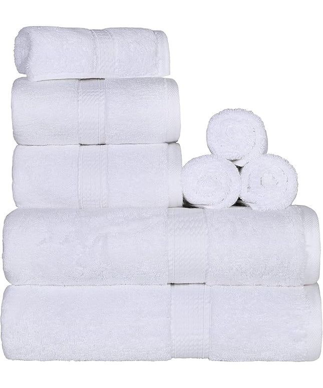 Superior Egyptian Cotton Pile 8 Piece Towel Set, Includes 2 Bath, 2 Hand, 4 Face Towels/Washcloths, Ultra Soft Luxury Towels, Thick Plush Essentials, Guest Bath, Spa, Hotel Bathroom, White