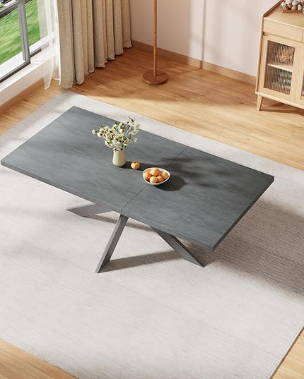 ZckyCine 63"-79" Extendable Dining Table Set with 6 Velvet Dining Chairs, Modern Rectangular Kitchen Table Set for 6-8 People, Space-Saving Expandable Dining Table with Metal Frame