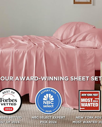 Bedsure California King Sheet Sets, Cooling Sheets, Rayon Derived from Bamboo, Breathable & Soft, Deep Pocket Up to 16 Inches, Hotel Luxury Silky Bedding for Hot Sleepers, Blush Pink