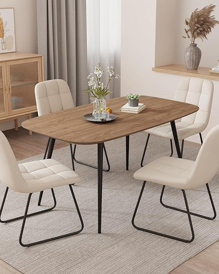 47.2'' Dining Table Set for 4,Modern Wood Dining Table,Leather Dining Chairs 4,Table and Chairs Set of 4,Ideal for Kitchen Dining Room (Walnut Color Table + 4 U-Shaped White Chairs, 47.2")