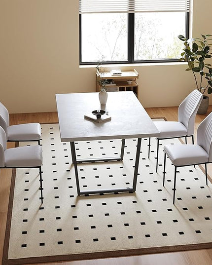 5 Piece Dining Table Set, 42.9 Inch Modern Kitchen Dining Table and Leather Dining Chairs for Kitchen Dining Room (Table + 4 White Chairs)