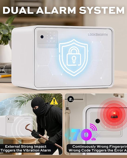 Biometric Safe for Home, 0.6 Cube Feet Auto-Open Fingerprint Safe with Touch Screen, Alarm System & Removable Shelf, Small Money Box for Cash, Jewelry, Documents, Home Office Use,White