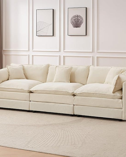 Modular Sectional Sofa, 112.2 Inch Rectangle Shaped Couch Set with Armrests, 3-Seater Comfy Cloud Couches for Living Room Apartment, Beige