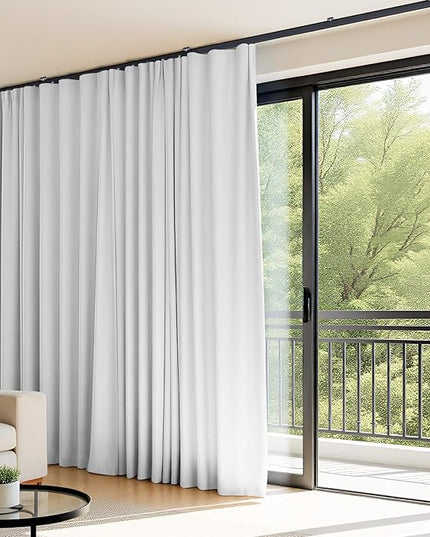 Room Divider Curtains Flexible Ceiling Tracks set Curtain track Ceiling Mount Blackout Curtain for Living Room Bedroom Ceiling Curtain Rod Privacy Divider Panel W150xH84 GreyishWhite Drape&Black rail