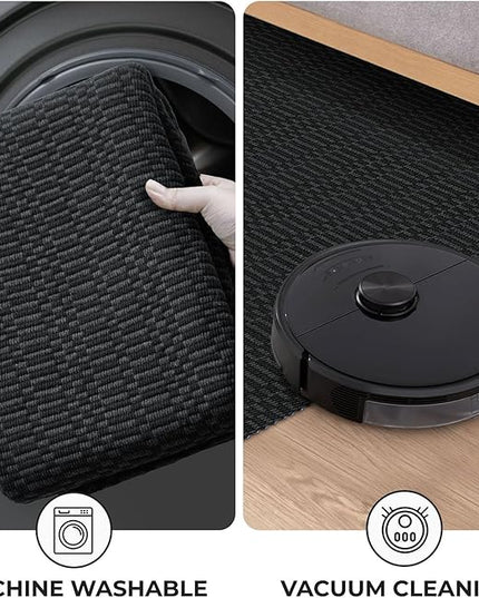 KOZYFLY Washable Runner Rug 3x14 ft Hallway Kitchen Runner Rugs with Rubber Backing Bobo Non Slip Entryway Runner Indoor, Long Carpet Runners for Hall Kitchen Entryway, Black/Grey