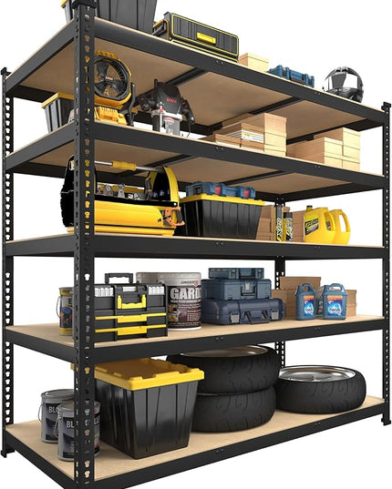 PrimeZone Heavy Duty Adjustable 5 Tier Garage Storage Shelves - 47" W x 18" D x 71" H, Metal Utility Rack Shelf Unit for Warehouse, Pantry, Closet, Kitchen, Black