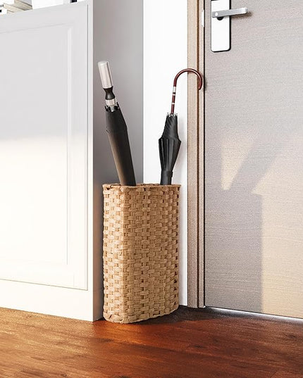 PEMAR Wicker Umbrella Holder, Hand Woven Umbrella Stand Basket Decorative Cane Holder Rack for Home, Entryway Multipurpose Narrow Tall Basket (Natural)