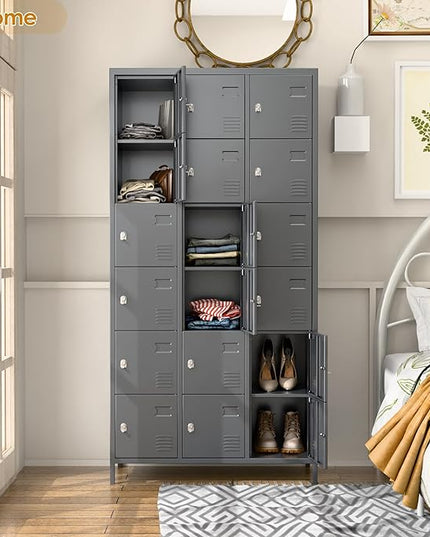 Aobabo 18 Doors Metal Locker for Employees,Metal Storage Locker Cabinet with Lock and Leg, for Office Garage School Home Industrial, Assembly Required, Dark Grey