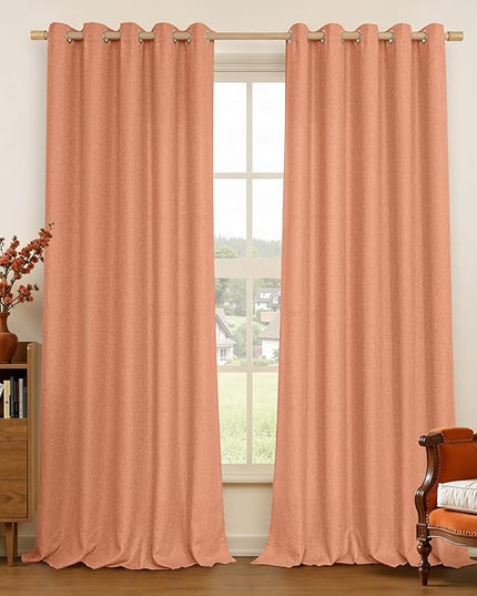 LAMIT Terracotta Linen Curtains for Bedroom, Grommet Thermal Insulated Soft Curtains Boho Light Filtering Panels for Living Room/Outdoor/French Door, 2 Panels, W60 x L84