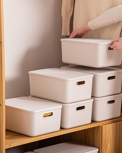 Plastic Storage Bins with lids,Storage Baskets,Container with handle,Storage Organizer Bins for Shelves,Office,Bedrooms,Closets, Cabinets(Gray, 3M)