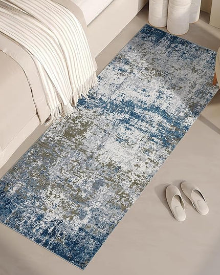 Modern Abstract 2x8 Runner Rug Non Slip Non Shedding Rug Low Pile Stain Resistant for Bedroom Hallway Kitchen,Navy