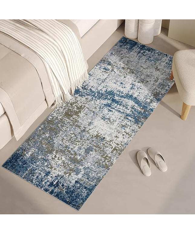 Modern Abstract Runner Rug 2x5 Washable Non Slip Stain Resistant Rug for Bedroom Living Room Non Shedding Low Pile Indoor Floor Cover,Navy