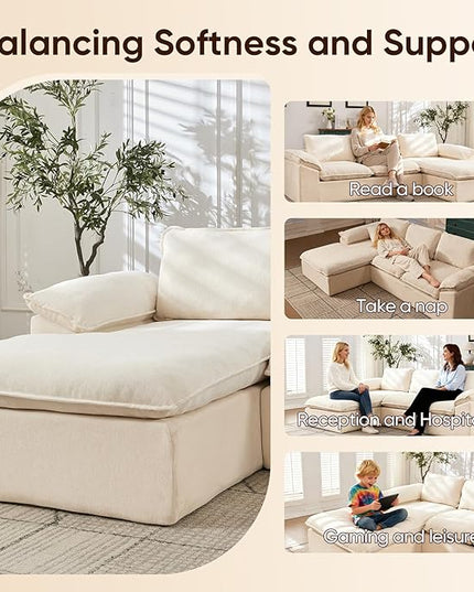 105.6”L Shape Modular Sectional Couch for Living Room, Modern Cloud Sectional 3 Seat Sofa with Oversized Chaise, Woven Texture Upholstery Boneless Couch (Beige, Left Facing Chaise)