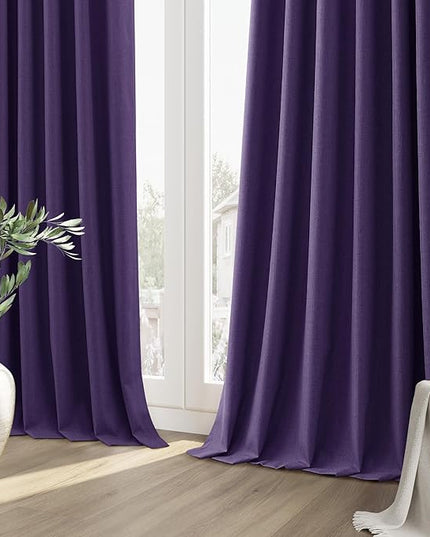Guken 100% Blackout Curtains 96 Inch Length 2 Panels Set for Living Room Bedroom Back Tab Thermal Insulated Black Out Linen Drapes Room Darkening New Purple,52x96