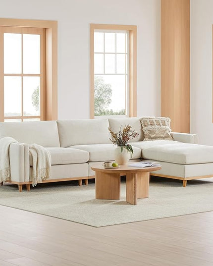 CHITA Super Large Luxury L Shape Convertible Sectional Modular Sofa, Down Filled Modern Sofa with Ottoman, Deep Seat Cloud Couch, 118 inch Width, 4 Seat Couch with Solid Wood Leg, Linen