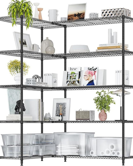 IZEUK Linked Storage Racks, DIY Adjustable Heavy Duty Metal Shelving Unit for Corner, Ideal for Kitchen, Garage, Warehouse, and Garden (Black, 15.7" D x 33.5" W x 70.5" H, 1433 lbs Capacity)
