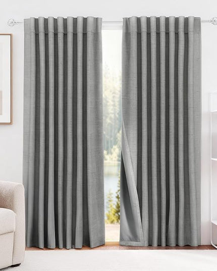 HESTIA 100% Blackout Linen Curtains 78 Inch Long 2 Panels Set Soundproof Room Darkening Curtain for Bedroom Living Room Office Thermal Insulated Privacy Protection Drapes, Grey, 52" W x 78" L