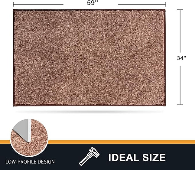 PURRUGS Dirt Trapping Door Mat 34" x 59", Non-Slip Machine Washable Entry Rug, Shoe Scraper, Dog Doormat, Super Absorbent Welcome Mat for Front & Back Door, Muddy Shoes & Paws, Brown-Light Cream