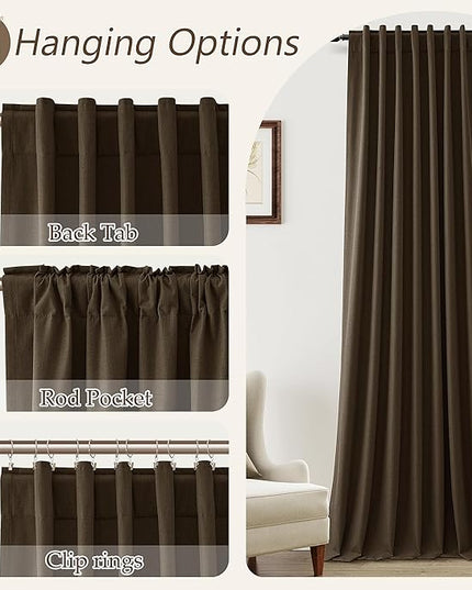 Guken 100% Blackout Curtains 96 Inch Length 2 Panels Set for Living Room Bedroom Back Tab Thermal Insulated Black Out Linen Drapes Room Darkening Chocolate,52x96