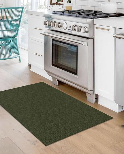 KOZYFLY Small Area Rug 2x3 Ft Washable Entryway Rug Non Slip Rubber Backed Throw Rugs Indoor Door Mat, Braided Cotton Floor Carpet for Front Entrance Front Door Sink Foyer, Dark Green