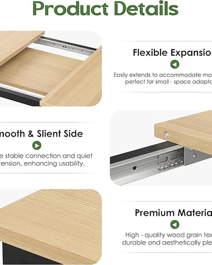 Extendable Dining Table, Modern Wooden Rectangle Kitchen Table for 4-8 People with Strong Metal Legs, Space Saving Expandable Dining Room Tables for Restaurant, Conference, Natural