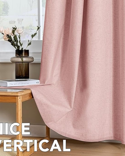 H.VERSAILTEX Linen Curtains 100% Blackout Curtains for Bedroom 108 inch Long Full Light Blocking Nature Linen Blended Window Curtains for Living Room Nickel Grommet (2 Panels, Heathered Baby Pink)