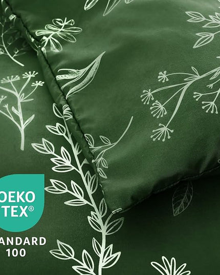 MUXHOMO Dark Green King Comforter Set, Elegant Floral Print Bed in a Bag 7 Pieces, Ultra Soft & Breathable Reversible Botanical Pattern Bedding Set with Comforter, Sheets, Pillowcases, and Shams