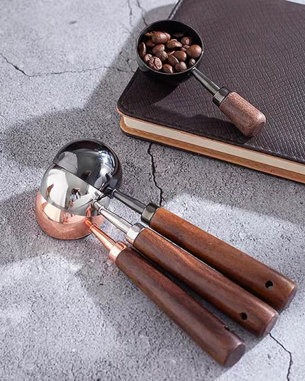Vintage Coffee Measuring Spoon - 304 Stainless Steel, Coffee Scoop，10g Capacity, Walnut Handle - Perfect for Coffee, Tea, and More (Rose Gold)
