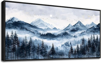 ERQINHUA Black Framed Canvas Wall Art For Bedroom Large Wall Decorations For Living Room Modern Office Mural Misty and Fog Forest Painting Mountain Landscape Pictures Artworks Home Decor 20x40 In