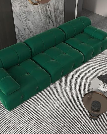 JACH 104" Convertible Modular Sectional Sofa, Minimalist Mid-Century Velvet Sofas Couches, Luxury Modern 3-Seat Wide Couch Sectional for Living Room Bedroom Office Apartment (Green)