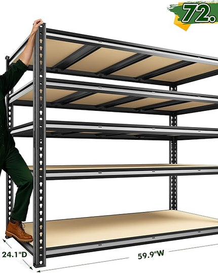 59.9" W Garage Shelves 2230LBS Metal Shelving, 5 Tier Adjustable Garage Storage Shelves, Heavy Duty Shelving for Storage, Basement, Warehouse, Pantry, Kitchen, 59.9"W x 24.1"D x 72.1"H, Black