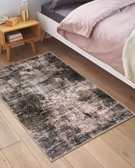 IOHOUZE Small Abstract Area Rug 2x3 Ft Entryway Rugs Washable Door Mat Indoor Entrance, Rubber Backed Throw Rugs, Printed Faux Wool Non Slip Floor Carpet for Foyer Front Door Sink, Brown/Rust