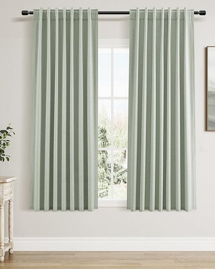 Guken Blackout Curtains 63 Inch Length 2 Panels Set for Living Room Bedroom Back Tab Thermal Insulated 100% Black Out Linen Drapes Room Darkening Window Curtains 63 Inches Long,Mist Sage