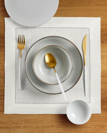 Solino Home Square Placemats Set of 4-100% Pure Linen Ivory Cloth Placemats 14 x 14 Inch - Classic Hemstitch, Machine Washable Place Mats for Holiday, Christmas, New Year