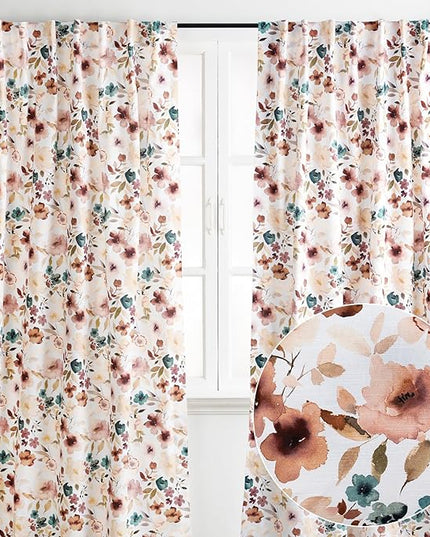 Maison d' Hermine Curtains for Living Room 100% Cotton 84 inch Length Two Panels Light Filtering Curtains for Bedroom Windows with Rod and Loop Pockets Drapes (Blossom Florie, 50" W x 84" L)