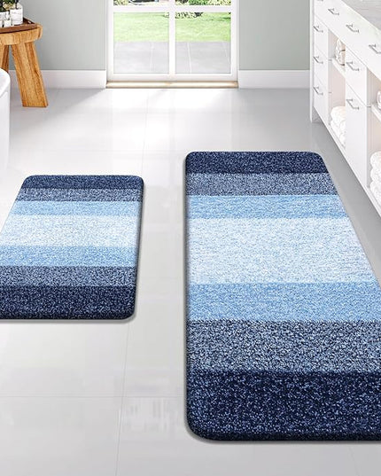 OLANLY Bathroom Rug Set 2 Piece, Soft Absorbent Microfiber Bath Rug Set, Non-Slip, Machine Wash Dry, Plush Shaggy Bath Mats for Bathroom (47"x20"+24"x16", Navy)