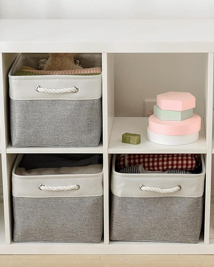 TheWarmHome Storage Baskets for Organizing, X Large - 3 Pack 17.7L×13.8W×9.8H in Foldable Storage Bins for Shelves, Fabric Storage Box for Closet Nursery Toy Gift (White & Grey)