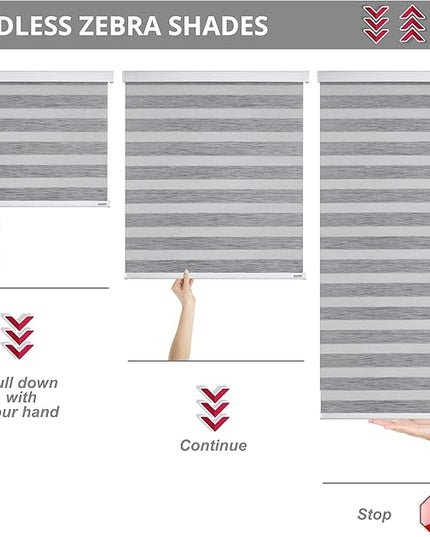 Shadesu Cordless Zebra Blinds for Windows, 21.5" W x 72" H, Grey, Dual Layer Free-Stop Zebra Shades, Light Control for Day and Night, Sheer Blinds for Indoor Windows, Bedroom, Kitchen