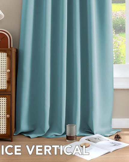 H.VERSAILTEX Blackout Curtains Thermal Insulated Window Treatment Panels Room Darkening Blackout Drapes for Living Room Back Tab/Rod Pocket Bedroom Draperies, 52 x 63 Inch, Solid Aqua, 2 Panels