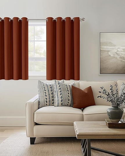 ChrisDowa 100% Blackout Terracotta Solid Curtains 45 Inches Long 2 Panels for Bedroom Living Room,Farmhouse Room Darkening Thermal Insulated Soundproof Grommet Top Window Treatment Drapes,52x45