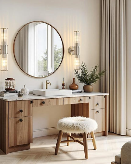 Brushed Nickel Wall Sconce Bathroom Vanity Light Fixtures for Mirror, Modern Wall Light with Glass Rod Shade for Bathroom, Bedroom, Hallway, Living Room - Bulb Not Included