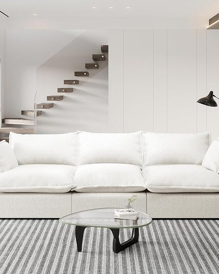 Cloud Modular Sectional Sofa, 3 Seater Convertible Deep Seat Sectional Couch, Cozy Down Fill Sofa, Detachable Couch Cushion Covers, Corner Sofa for Living Room, Office, Cream White