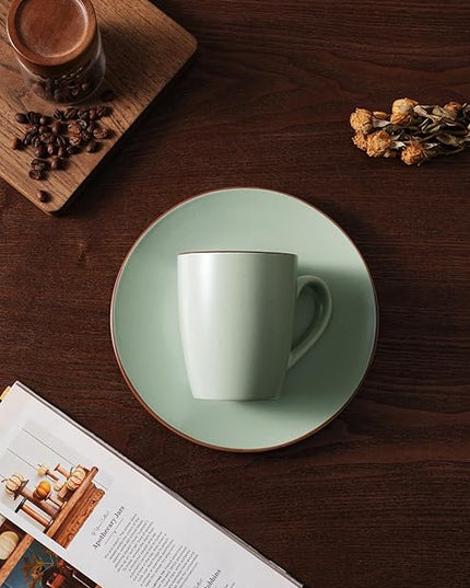 famiware Venus Coffee Mugs for 4, 12 oz Mug Set, Dringking Cup with Handle for Coffee, Tea, Cocoa, Milk, Light Green
