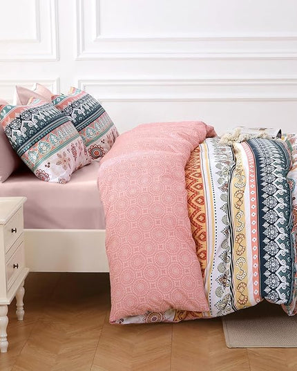 MUXHOMO Bed in a Bag Queen 7 Pieces, Queen Comforter Set Reversible Bohemian Botanical Flowers Design, Ultra Soft & Breathable Bedding Sets with Comforter, Sheets, Pillowcases & Shams