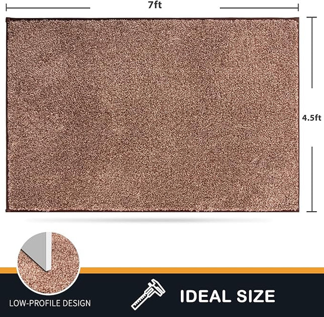 PURRUGS Easy Care Area Rug 4.5ft x 7ft, Non-Slip Washable Entryway Rug, Dog Door Mat, Stain Resistant Accent Rug for Hallway, Living Room, Bedroom and Mudroom, Brown-Light Cream