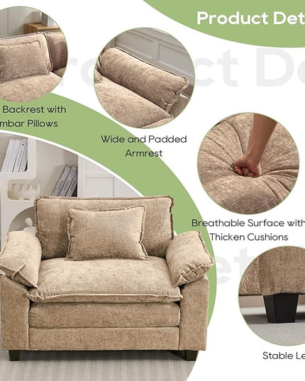 Modular Sectional Sofa, Comfy Cloud Couch Sectional Sofa, Chenille Sofa Sleeper Deep Seat Sofa with Throw Pillows for Living Room (Khaki, 53"- Single Seat)