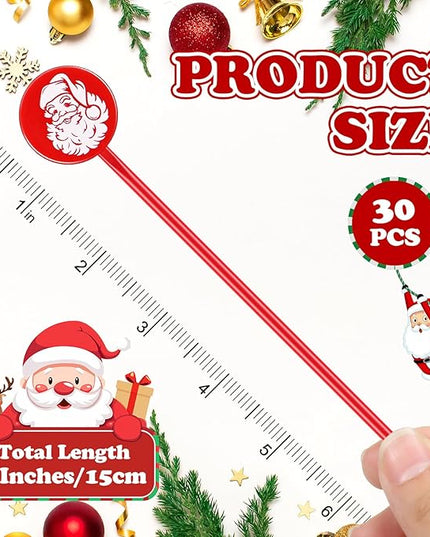 30 Pcs Christmas Drink Stirrers Xmas Stir Stick Holiday Coffee Swizzle Stick Reusable Plastic Hot Cocoa Bar Chocolate Decoration Cocktail Mixer(Santa Claus,Delicate Color)